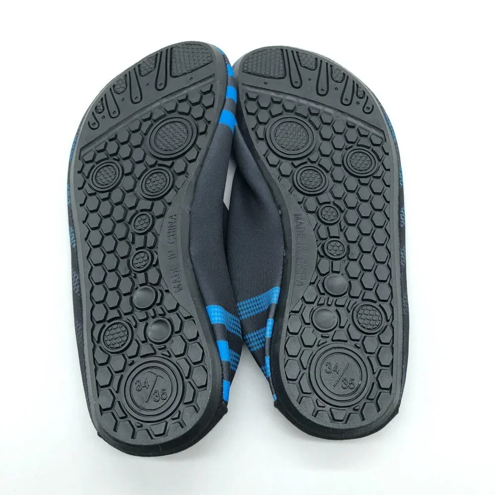 Cituo Boys Water Shoes Slip On Fabric Striped Blue Black Size 34/35 US 1/1.5